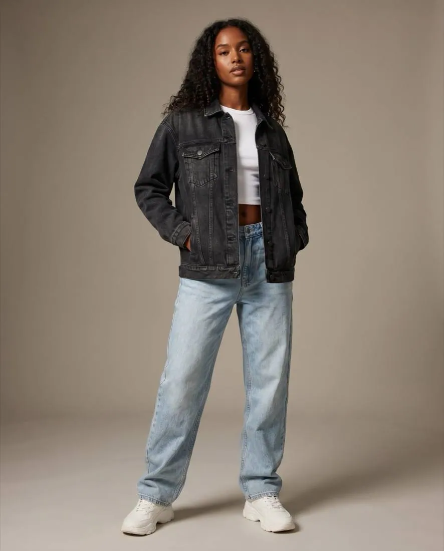 Model presenting a garment created with Clarvi