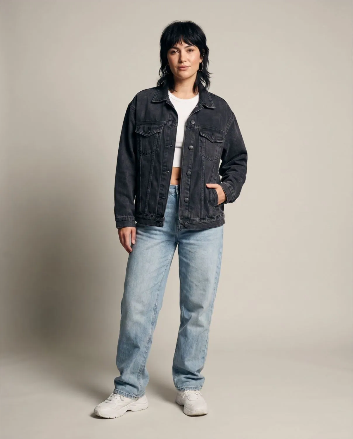 A Clarvi result: a garment photographed on a model in a studio set