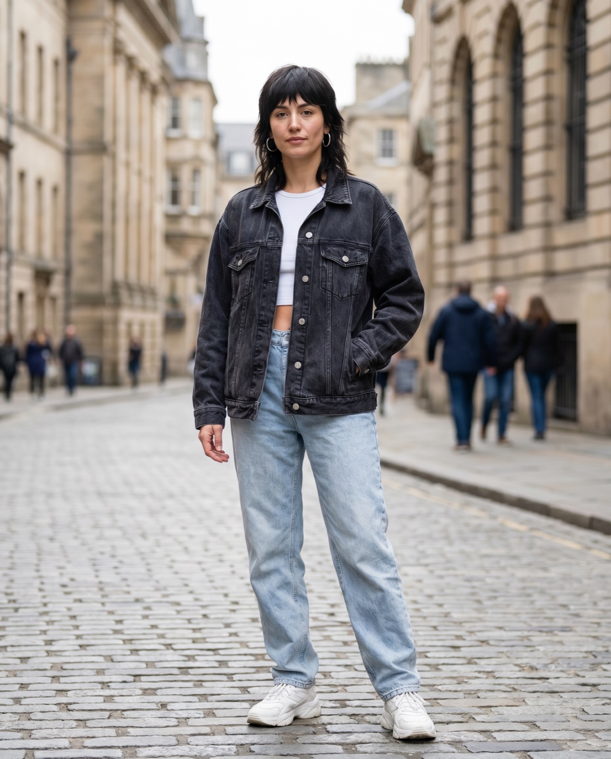 Modelo en escena urbana de calle con estilo editorial para una campaña de marca